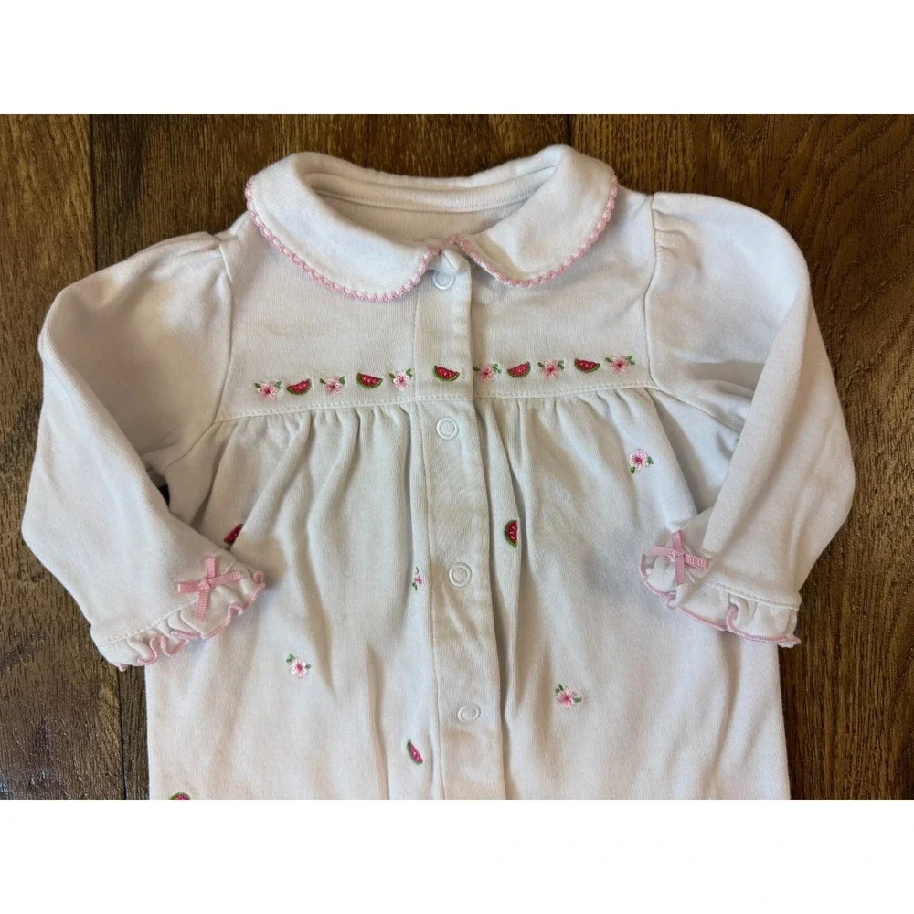 Vintage Carters Baby Girls 6 Months Romper Embroidered Fruit Pleats Round Collar